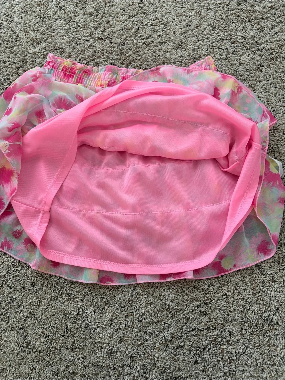 Faded Glory Pink Floral & Polka Dot Tiered Ruffle Skirt